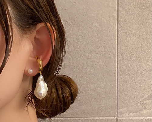 パールとガラス雫のイヤーカフ①　ペア　ハンドメイド パールとガラス雫のイヤーカフ① ペア ハンドメイド パールとガラス雫