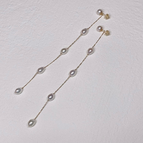 高評価アイテム k10チェーン ピアス イヤリング ピアス ステーション 5連パール アクセサリー