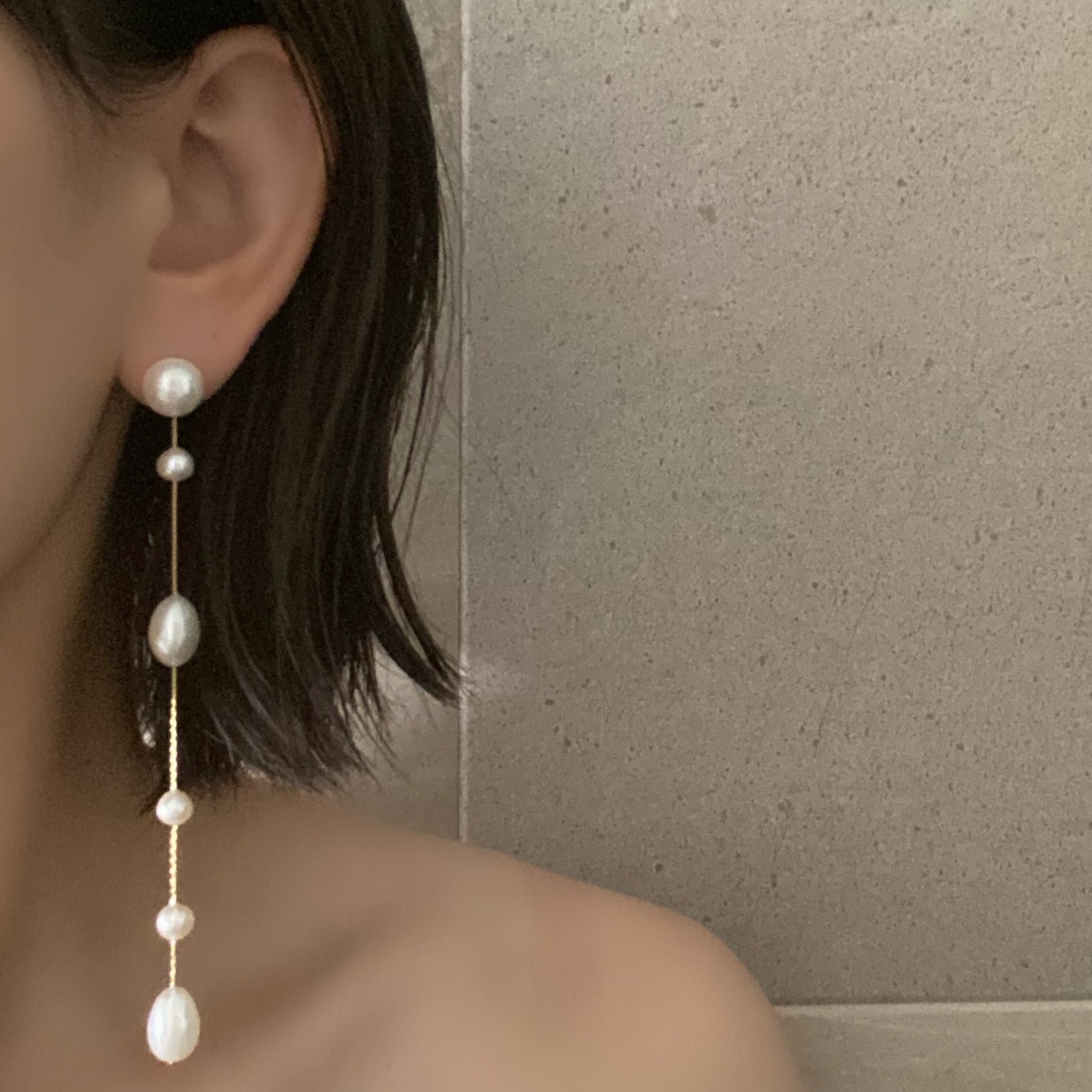 14kgf  ドロップパール　アシンメトリー　ロング　ピアス　イヤリング