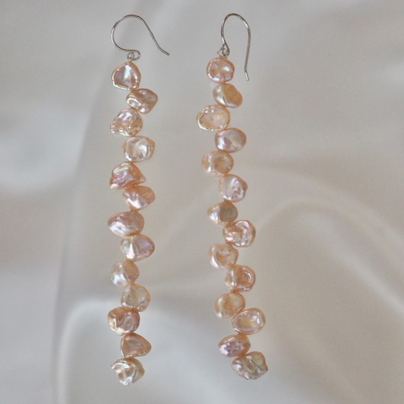 14kgf 天然ピンク バロックパール クレオ ロング ピアス イヤリング  