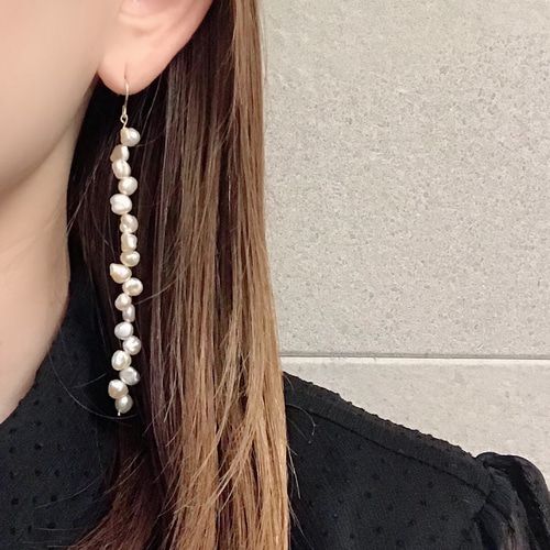 14kgf 天然ピンク バロックパール クレオ ロング ピアス イヤリング 