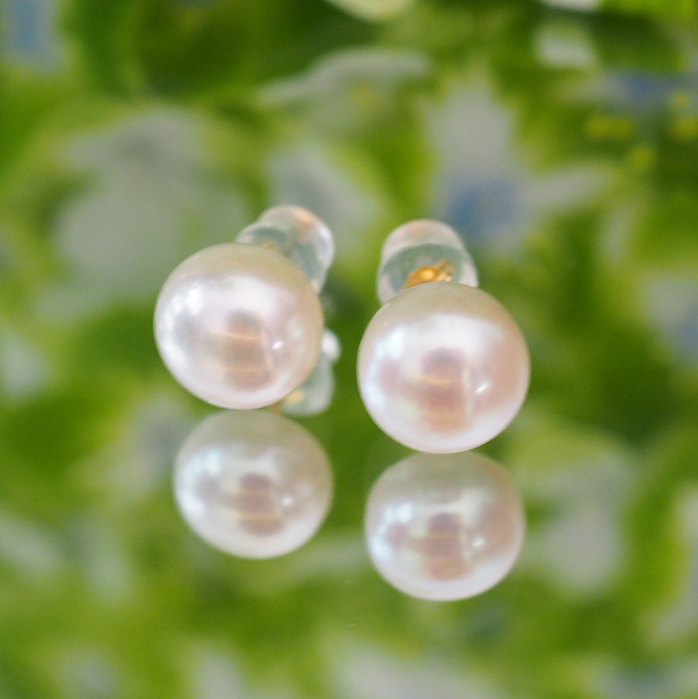 高品質　9.5mm 淡水パール  ボタン ピアス