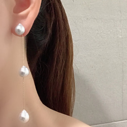 14kgf バロックパール 白蝶真珠 3連パール ピアス イヤリング