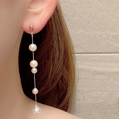 【美品】アコヤパール　ピアス　ロング 破格値下げ】 揺れる ピアス ロング 本パール アコヤ真珠