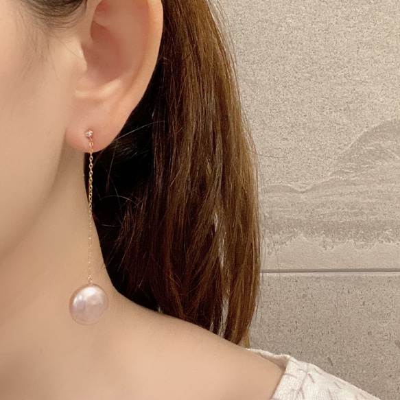 一点もの14kgf ナチュラルカラー バロックパール 一粒 ロング ピアス  