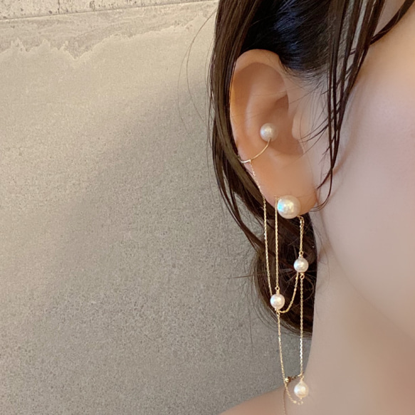 アコヤパールピアス&淡水パールイヤーカフ 繊細チェーン mariage k10  