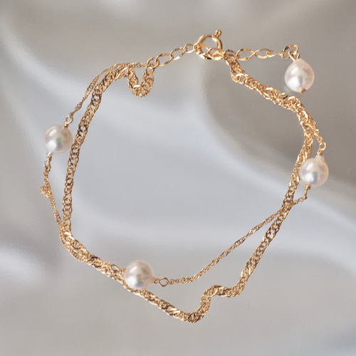 k18 ステーションアコヤパール 2連チェーン アジャスター付き