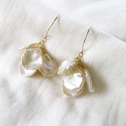 再販・14kgf・天然石】花びらけしパールの房ピアス・イヤリング変更可