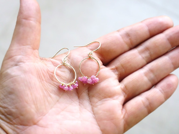 [14公斤/天然石]粉紅色藍寶石迷你圈形耳環·更換耳環 第4張的照片