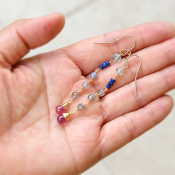 【特價】粉色藍寶石和拉長石長耳環耳環可換 第5張的照片
