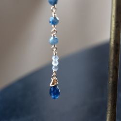 【14kgf·天然石材】長耳環/耳環可更換藍色藍寶石和拉長石 第2張的照片