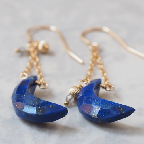 ◇ nagomi様◇ 天然石 ラピスラズリのピアス/イヤリング 14kgf・天然石】三日月のピアス・ダブルムーン・ラピスラズリ