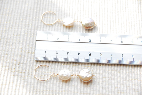 兩種硬幣珍珠耳環淡紫色x白色（14kgf） 第4張的照片