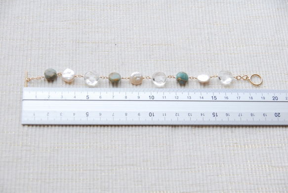 硬幣形狀的珍珠和石頭手鍊水晶 (14kgf) 第4張的照片