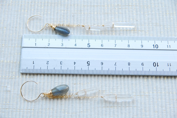 冰柱晶體和寶石質量拉長耳環（14kgf） 第5張的照片