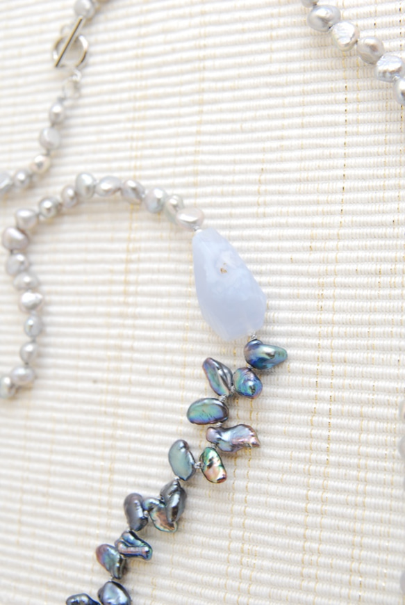 滾石和克什珍珠項鍊藍色蕾絲瑪瑙 第2張的照片