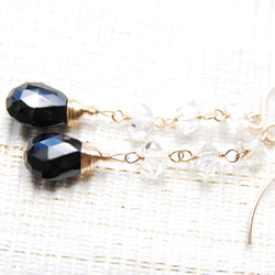 黑色尖晶石和Herkimer鑽石水晶耳環14kgf 第3張的照片