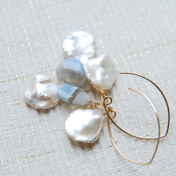 花瓣Keshi珍珠和條紋蛋白石耳環14kgf 第3張的照片
