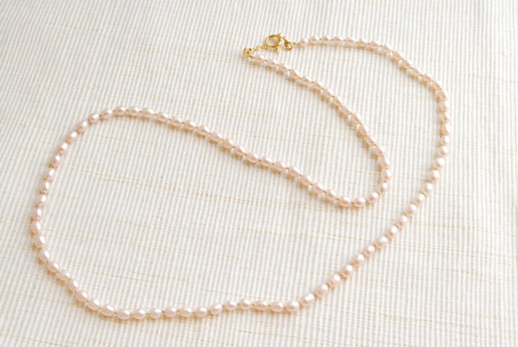 淺粉色米型珍珠長項鍊2waytype 第2張的照片