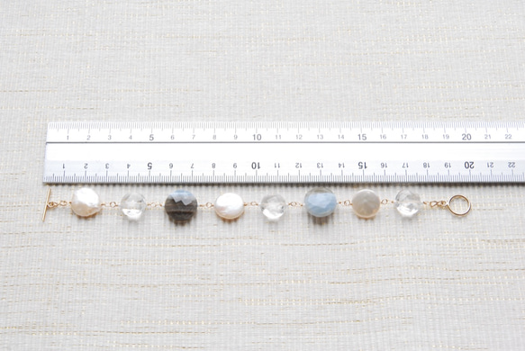 硬幣形珍珠和石頭手鍊藍色蛋白石 14kgf 第4張的照片