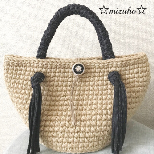 麻紐のマルシェバッグ ブラックデニム かごバッグ ☆mizuho☆ 通販 