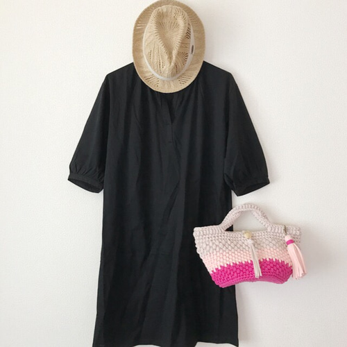ズパゲッティマルシェバッグ ベージュ&ピンク トートバッグ