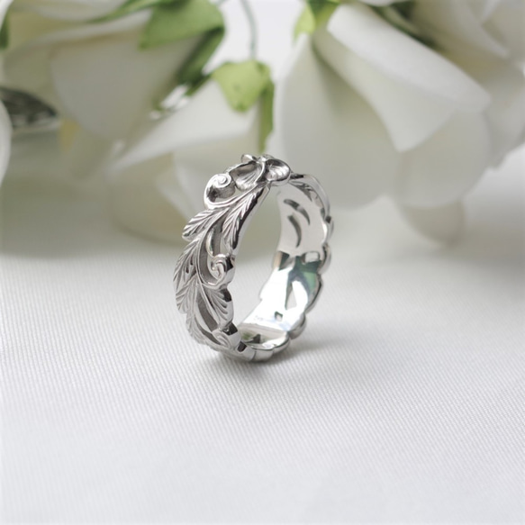 【誕生石込み】人気のハワイアンジュエリー プルメリア 透かしリング  カッティング★ 医療用サージカルステンレス製 1枚目の画像