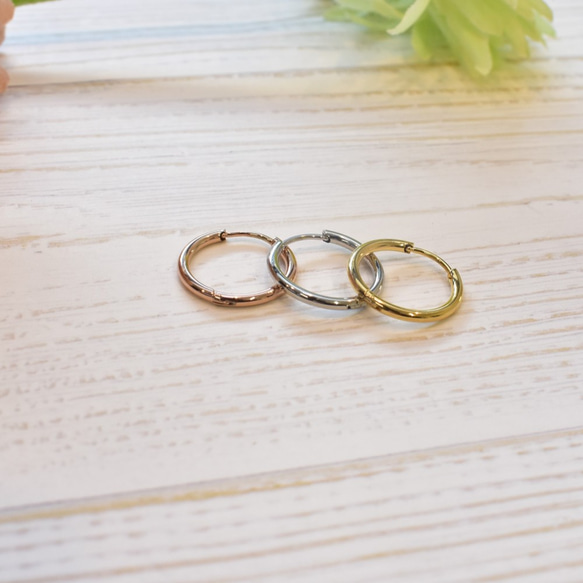 ※ピンク完売【15㎜最小サイズ】大人気ワンタッチフープピアス 金属アレルギーの方に＊安心・安全  サージカルステンレス 4枚目の画像