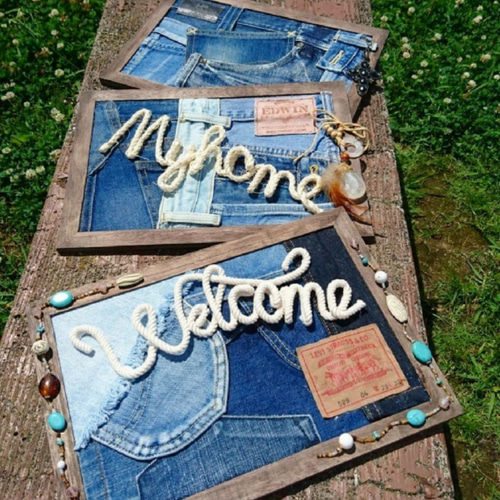 デニムリメイク ウェルカムボード デニム フォトフレーム・写真立て