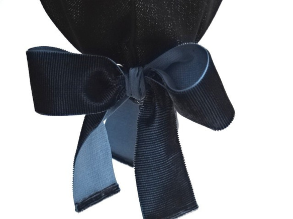 ラメMixデニム ベルベットリボンのトートバッグ・ブラック 2枚目の画像