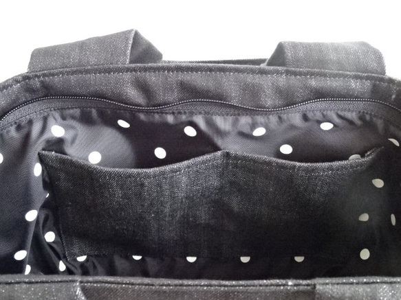 ラメMixデニム ベルベットリボンのトートバッグ・ブラック 6枚目の画像