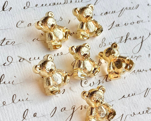 □再販□8個入□15mm□おすわりくまちゃん (立体 ゴールド) (1382-15
