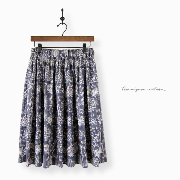 リバティ Yoshie（グレー）ギャザースカート【受注製作】