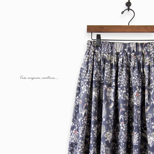 リバティ Yoshie（グレー）ギャザースカート【受注製作】