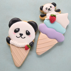 「Creema限定」パンダ来日50周年!パンダのアイスクリームのアイシングクッキー※その他のアニマルでも!※白砂糖不使用 1枚目の画像