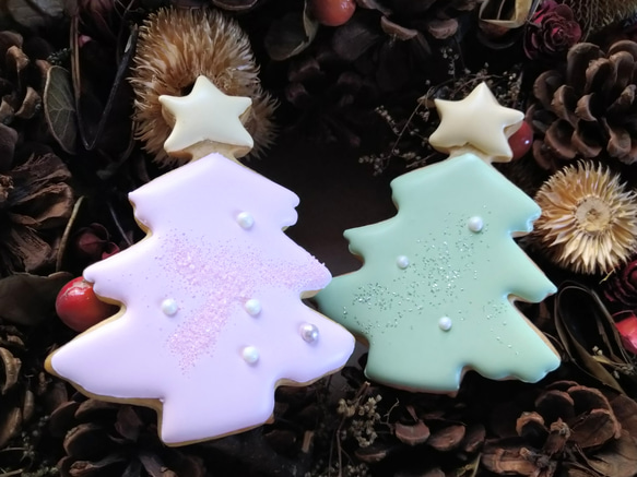 Creema限定新作「クリスマスラッピング2022」クリスマスツリーのアイシングクッキー　オーナメントにも　スティック付 3枚目の画像