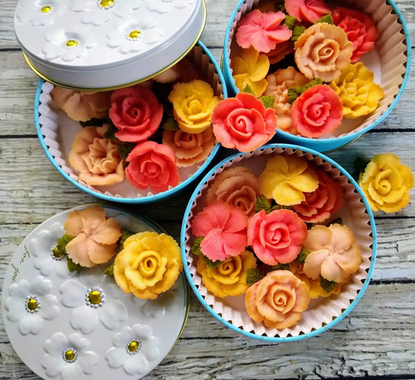 あんフラワークッキー！花グルメ　食べられるお花！プレゼントにも。餡子のお花。※グルテンフリーお花のクッキー缶 3枚目の画像