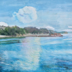 パステル画（原画）河のある風景・朝。 河のある風景（パステル画・マット紙付き） 絵画 パステル画生活