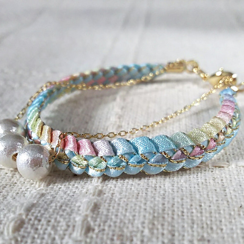 リボンレイのブレスレットwithコットンパール ブレスレット kupulau