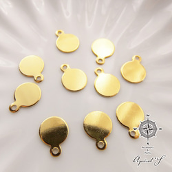【10個】約8ｍｍ カン付き 貼り付け パーツ （ ゴールド / 金色 ）平皿 ラウンド 丸 2枚目の画像