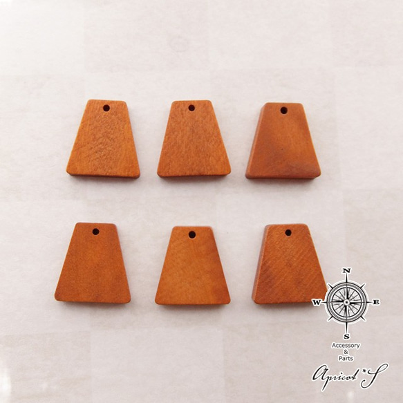 6個】 台形 ウッドチャーム 天然素材 パーツ 木 （ キャメル / 茶色系