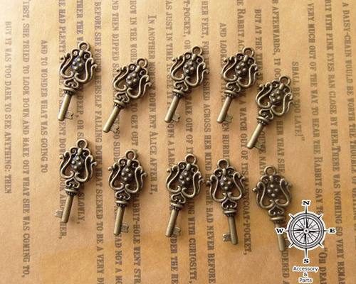 10個セット】 鍵 チャーム キー エレガント（ アンティーク カラー