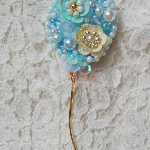 激レア☆JewelCraft☆トゥースパール☆パステルカラーの花束ブローチ