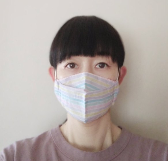 快適✨コットンパステルボーダー布マスク 5枚目の画像