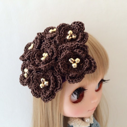 ゴールドビーズとレースのヘアクリップ&コサージュ(brown&gold) 2枚目の画像