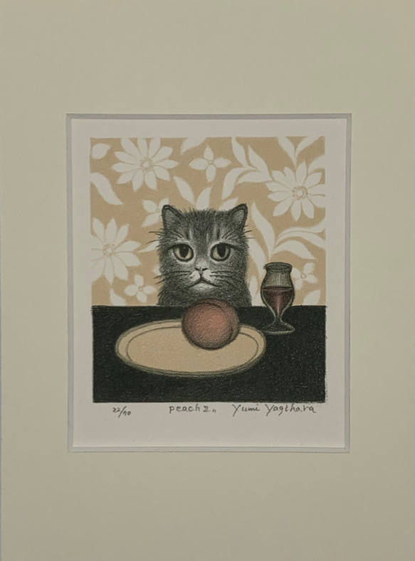 【PeachⅡ】リトグラフ4版4色　#版画　#ねこ　#シート販売　#インテリア 2枚目の画像