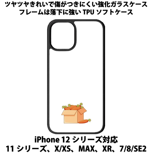 送料無料 iPhone13シリーズ対応 背面強化ガラスケース ダンボールとにんじん 1枚目の画像