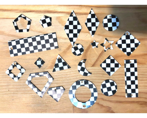 作家様向け DIY アクリルパーツ 市松模様 チェッカーフラッグ柄 青