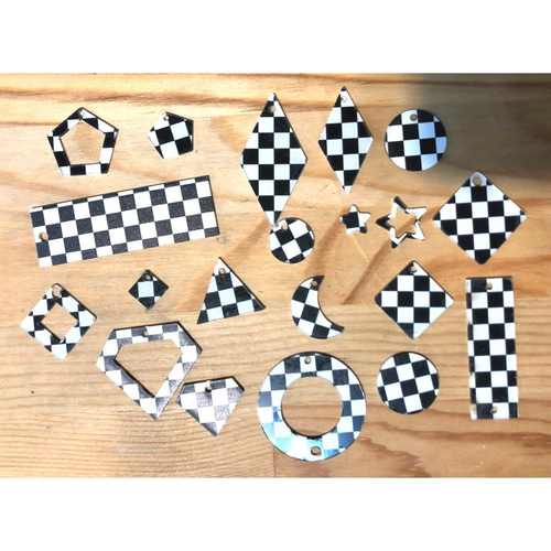 作家様向け DIY アクリルパーツ 市松模様 チェッカーフラッグ柄 青