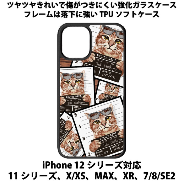 送料無料 iPhone13シリーズ対応 背面強化ガラスケース ネコ2 1枚目の画像